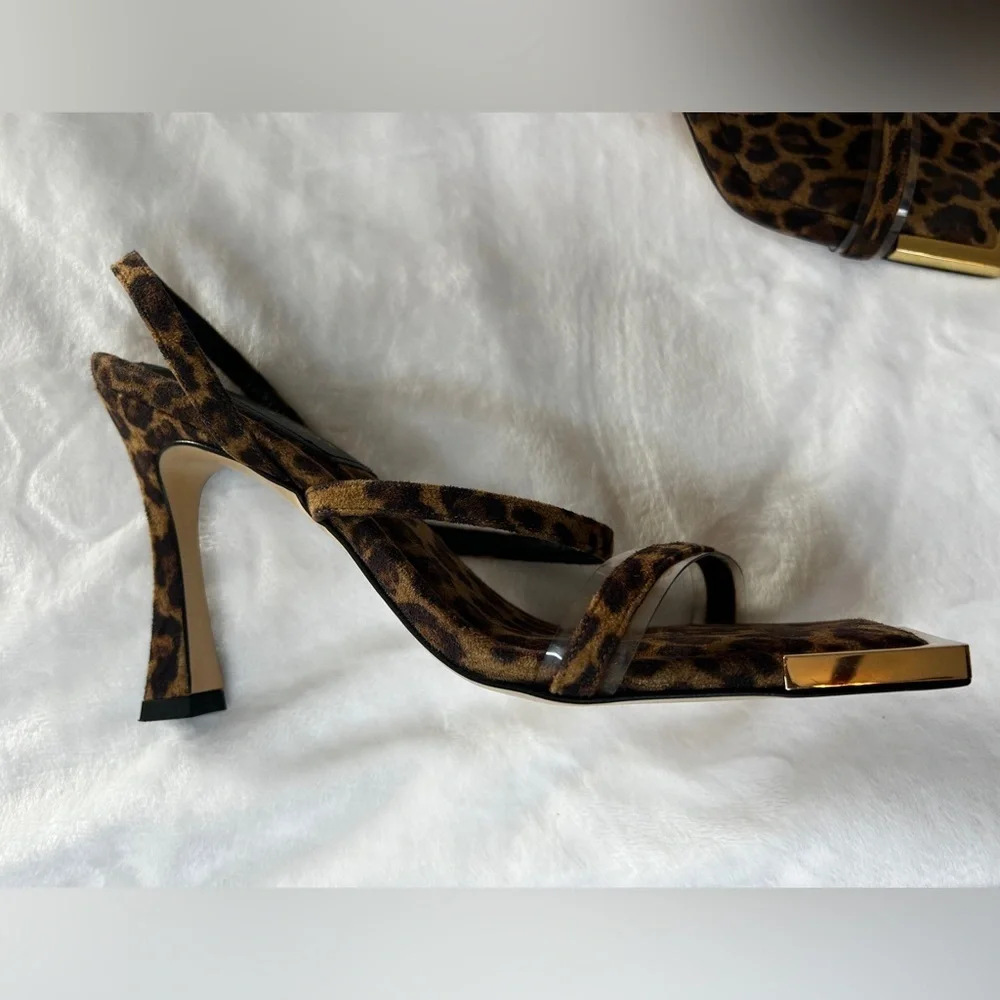 Good American Standout Square Toe 60 Pale Leopard size 8 1/2